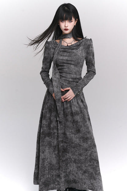 Ghost Girl Autumn and Winter Gray Dress Niche does not collide with the coldness, the sense of art student design, and the wear of waste land style