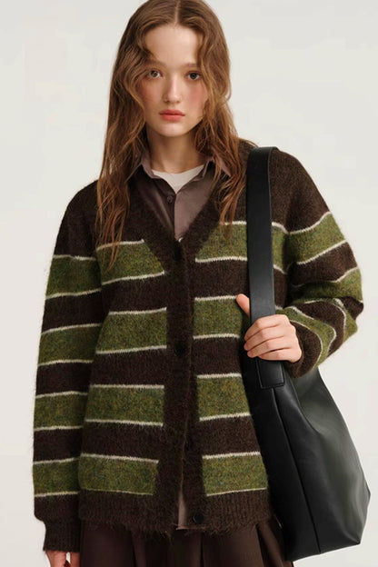 Striped Knitted Wool Cardigan Coat