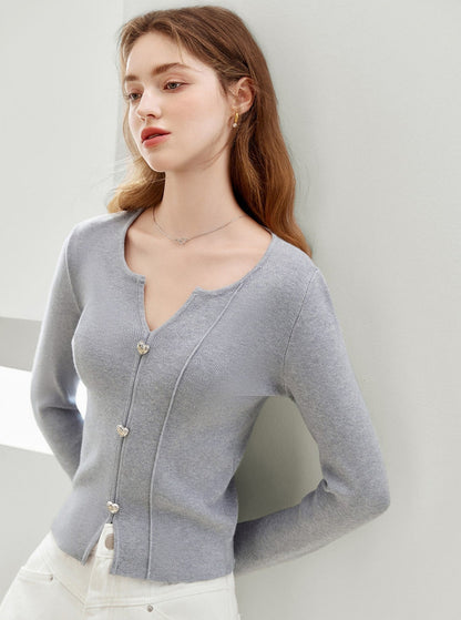 French Small V-Neck Pullover Knit Top