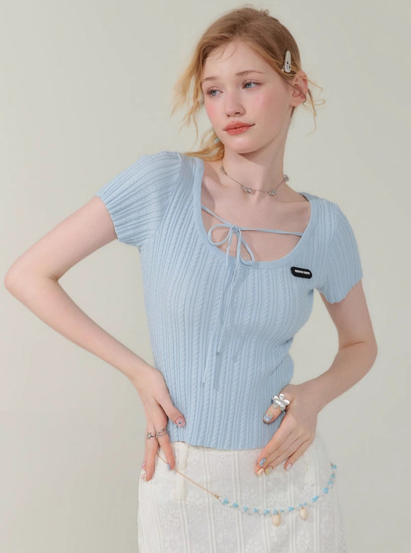 Knitted Short Sleeve Crop Top