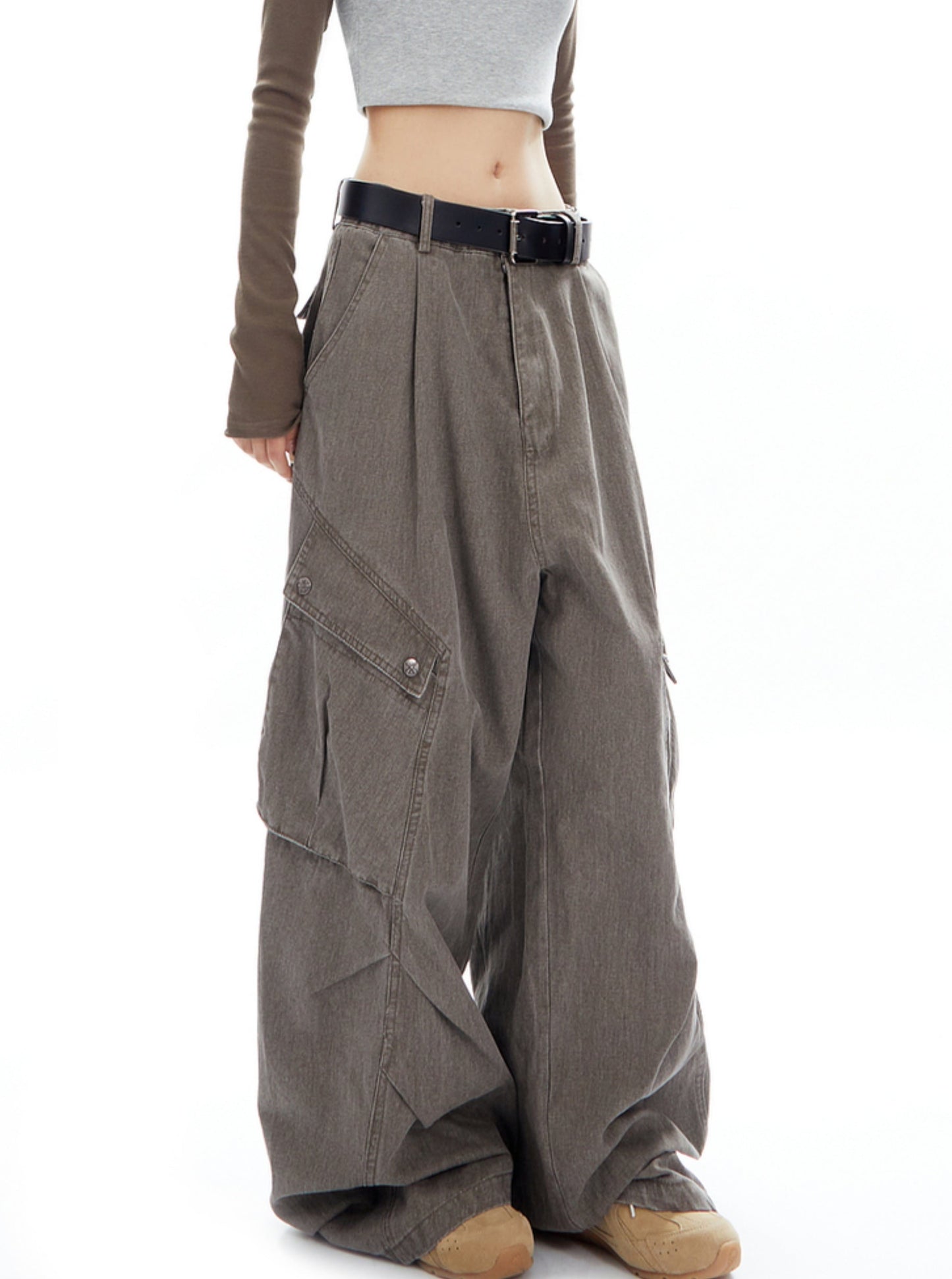 Skinny Versatile Cargo Wide-Leg Pants