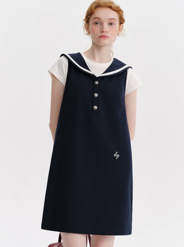 French Navy Collar Contrasting Shawl Set-Up