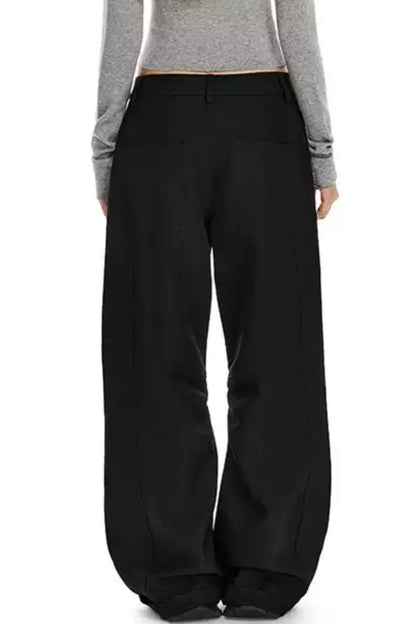 APEA Black Simple Casual Suit Pants Women's 2024 New Knee Press-Pleated Banana Pants Loose Wide-leg Scimitar Pants