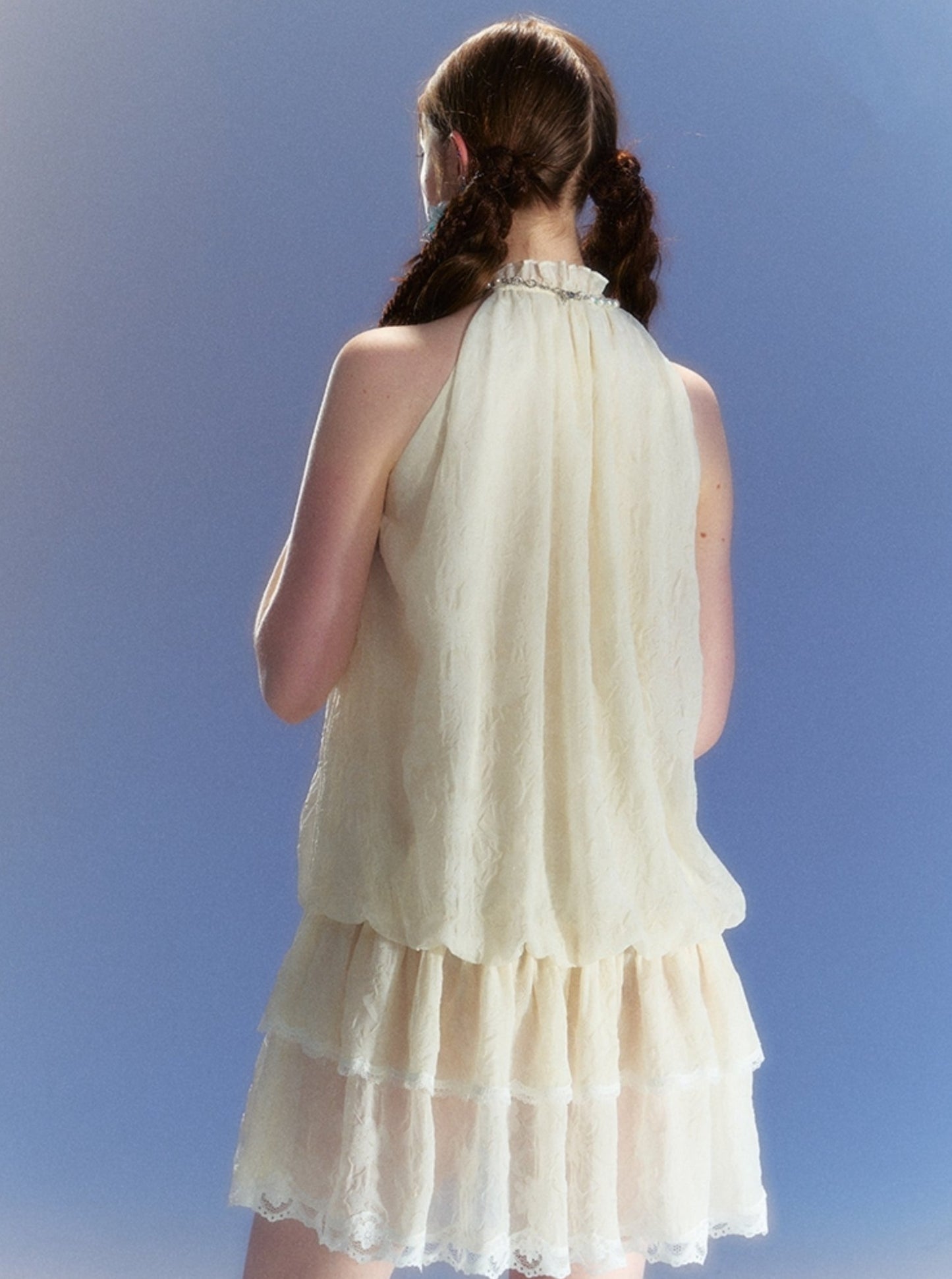 French Sleeveless Halterneck Dress