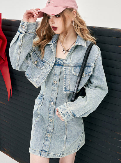 Slim Denim A-Line Dress Set