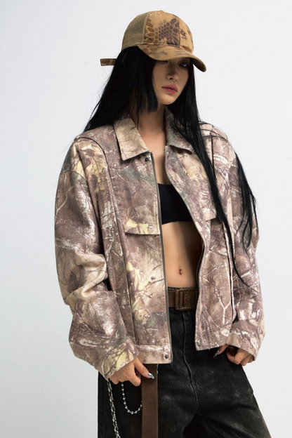 CAMOUFLAGE VINTAGE ROLL-LAPEL CARGO JACKET