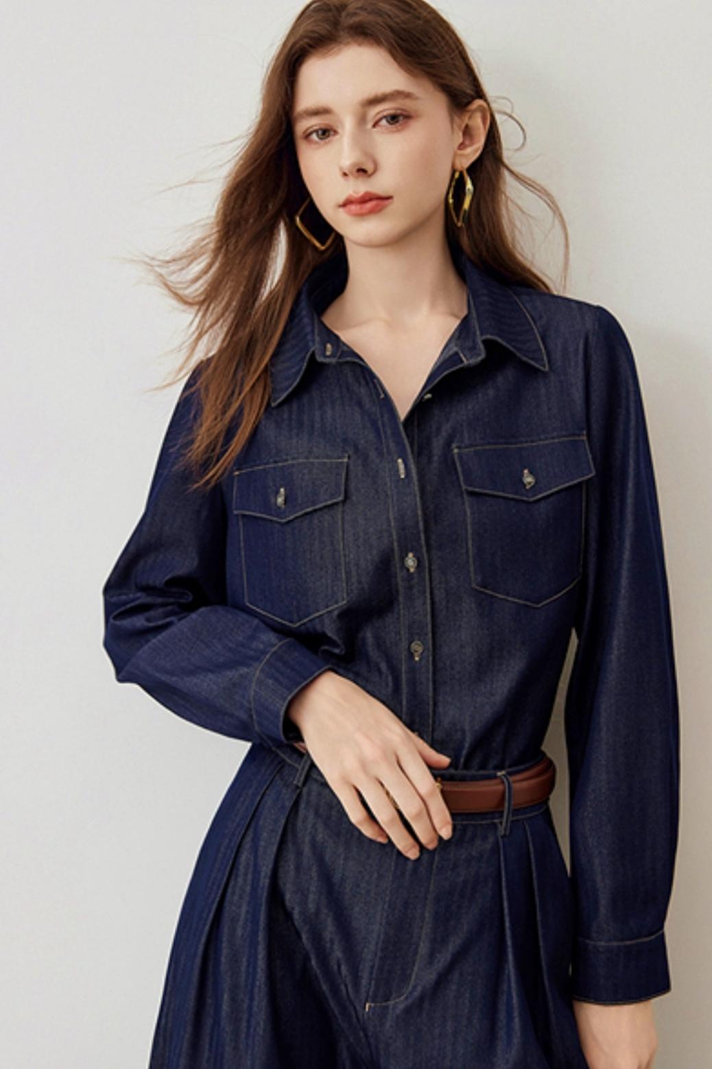 Loose Denim Skirt & Shirt Set-Up