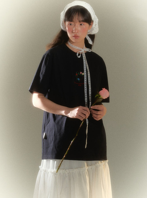 White Letter Embroidered Short Sleeve T-Shirt