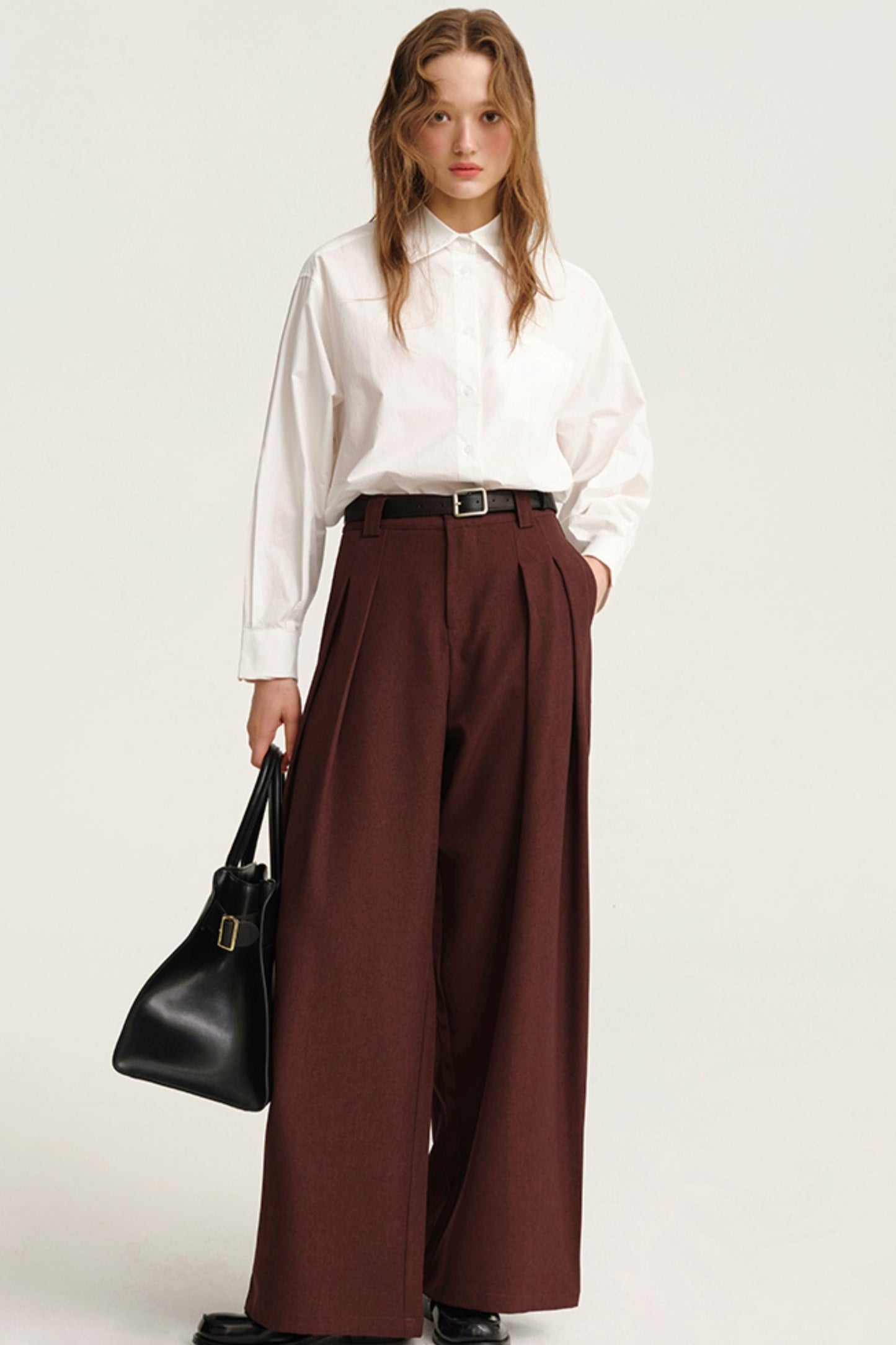 Solid Color Pressed Wide-Leg Pants