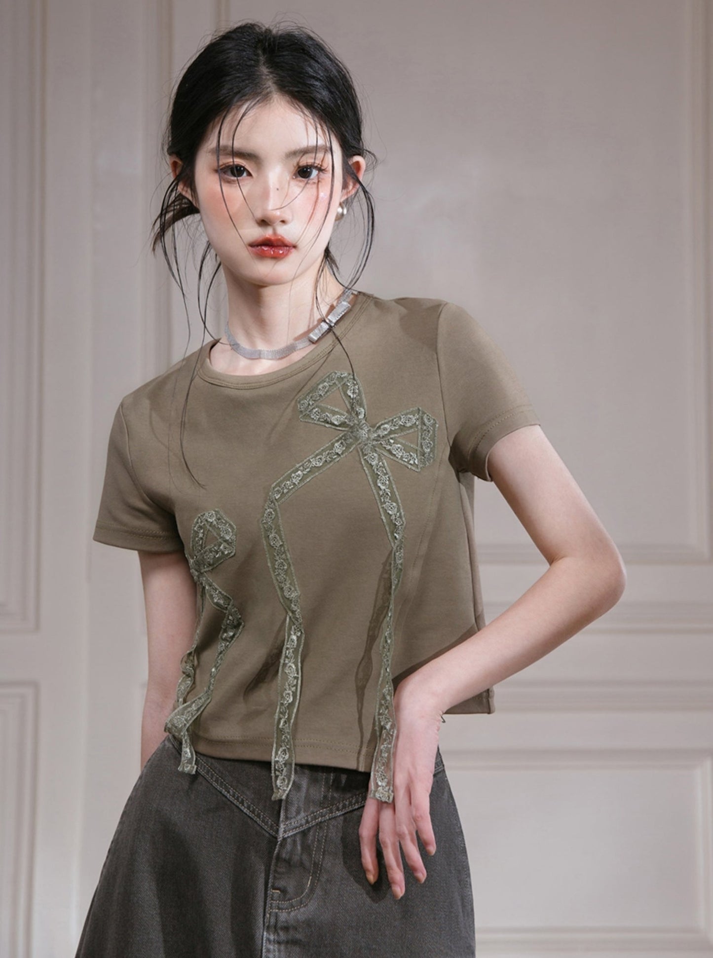 Muchuan Apricot Schleife T-Shirt