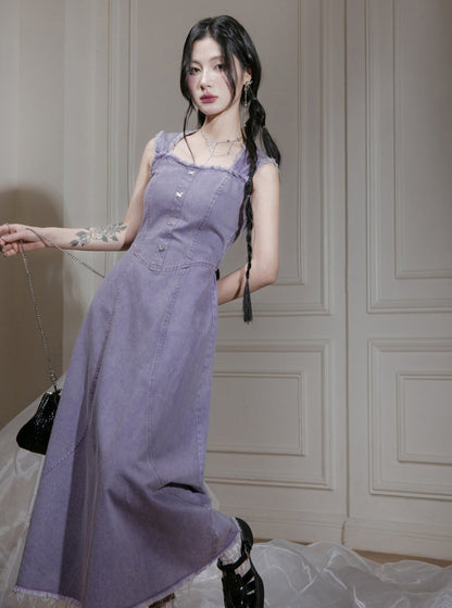 Purple Rose Denim Dress