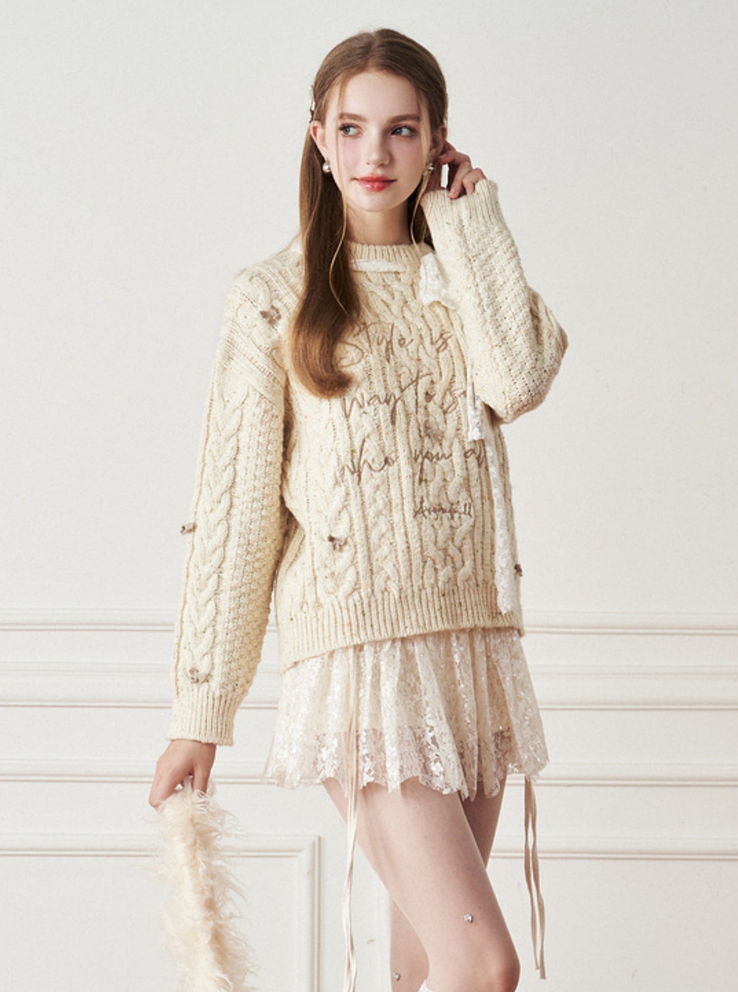 Letter bow ribbon sweater