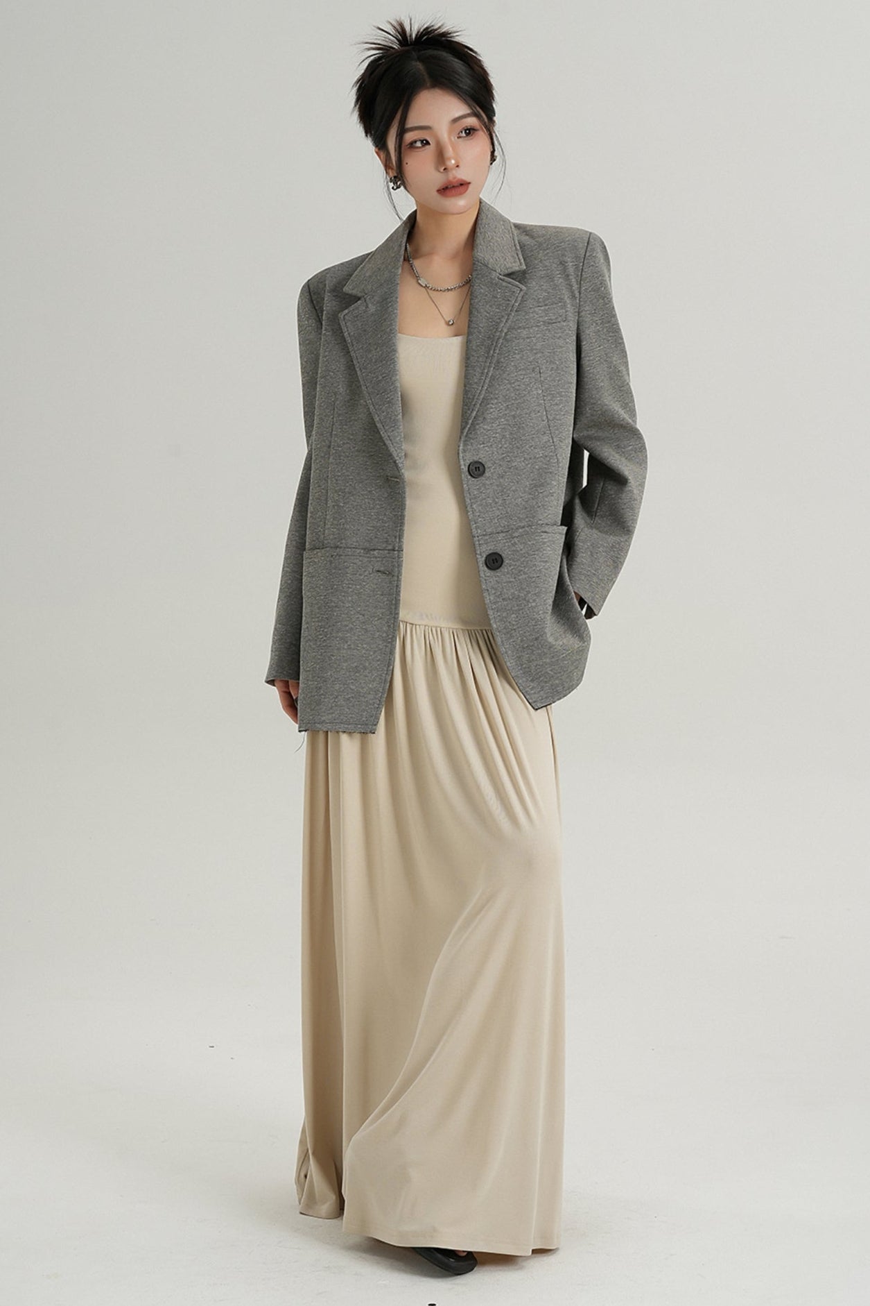 Temperament Gray Long Sleeve Blazer