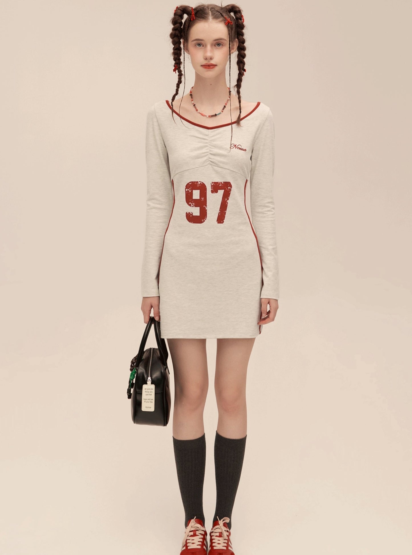 Retro Slotted Neck Sporty Dress