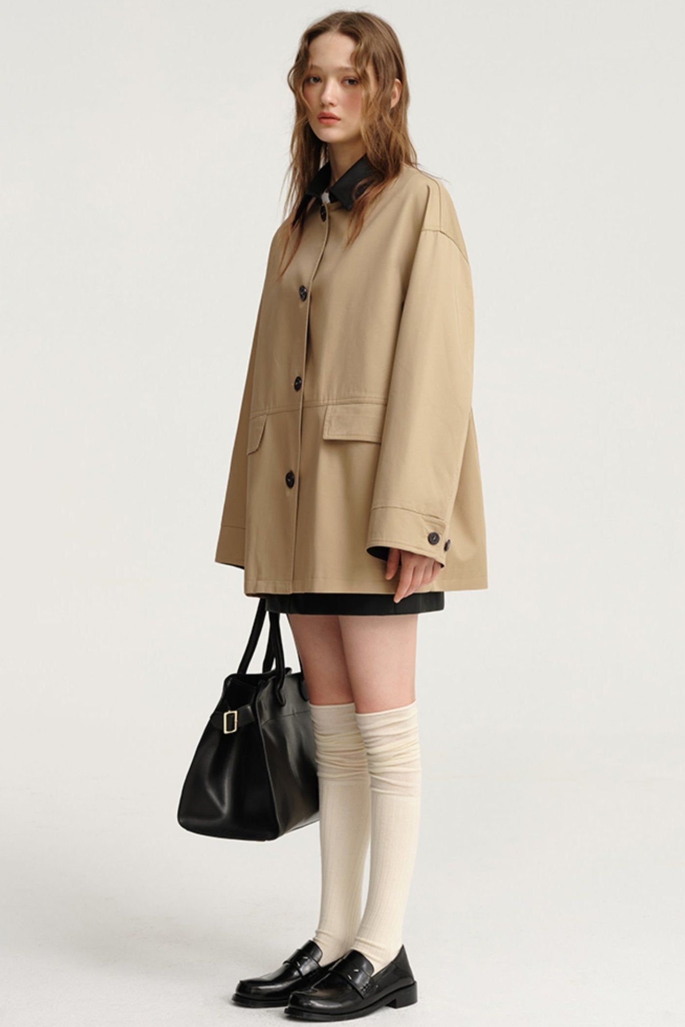 Patchwork Collar Lyocell Trench Coat