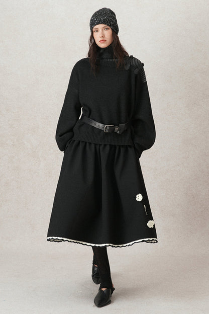 Kontrastierende Häkel-A-Linien-Puff-Rock 