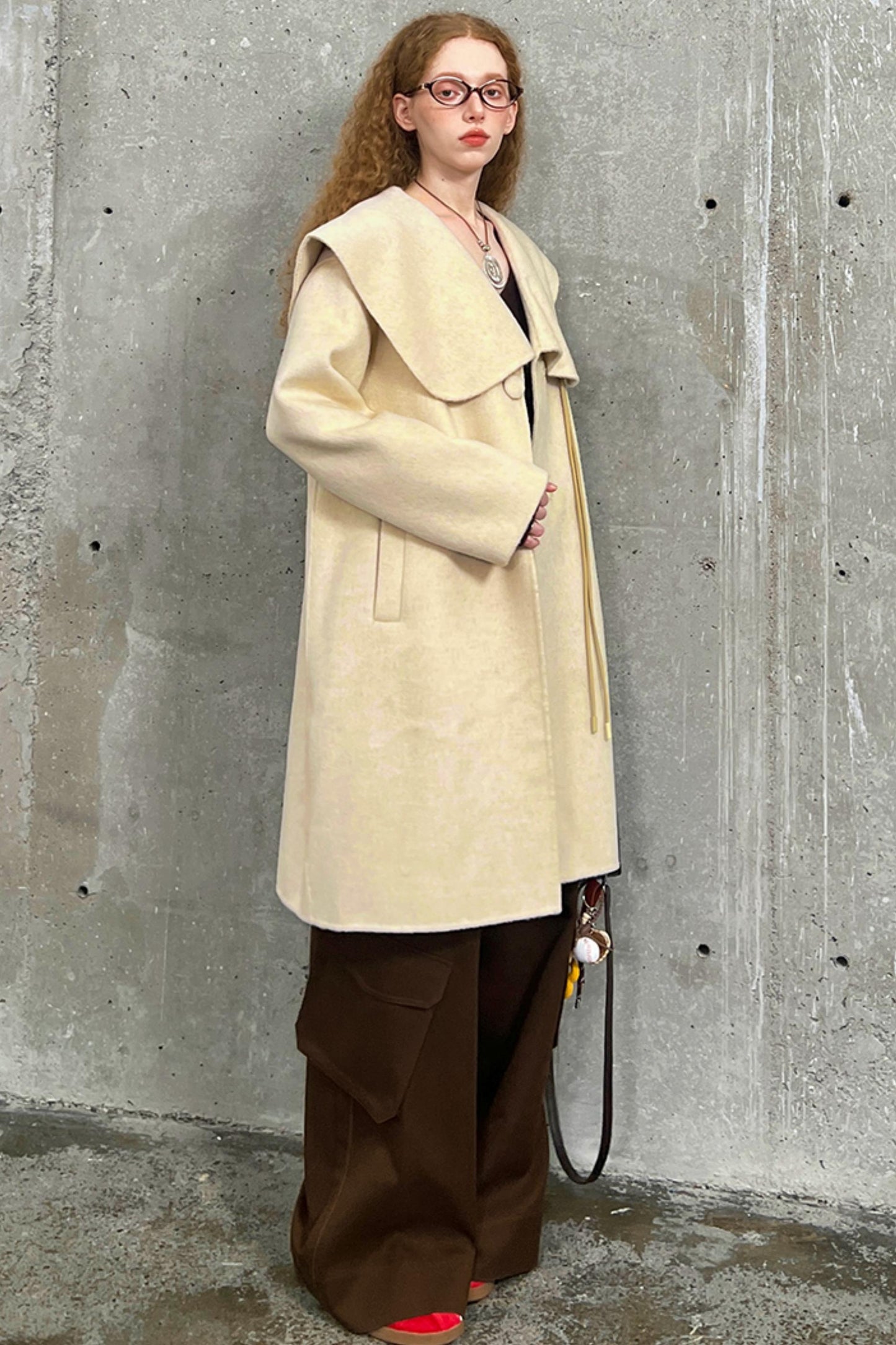 Large Lapel Tweed Wool Coat