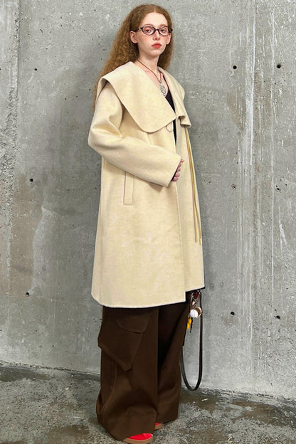 Large Lapel Tweed Wool Coat