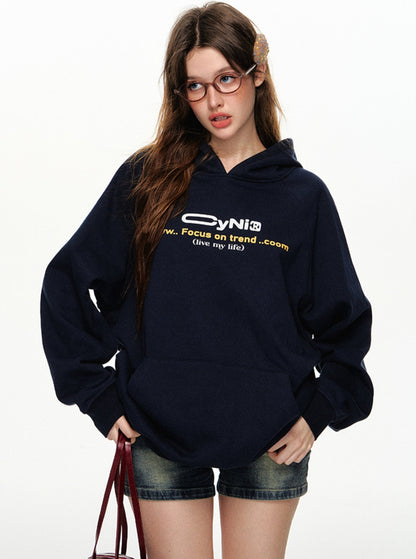 CyNi Vielseitig Logo Hooded Pullover Sweatshirt Frühling und Herbst Langarm Top Hoodie Lose High Street American Casual o