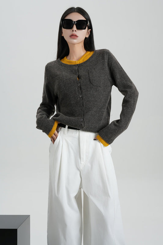 Contrast Two-Piece Knit Cardigan