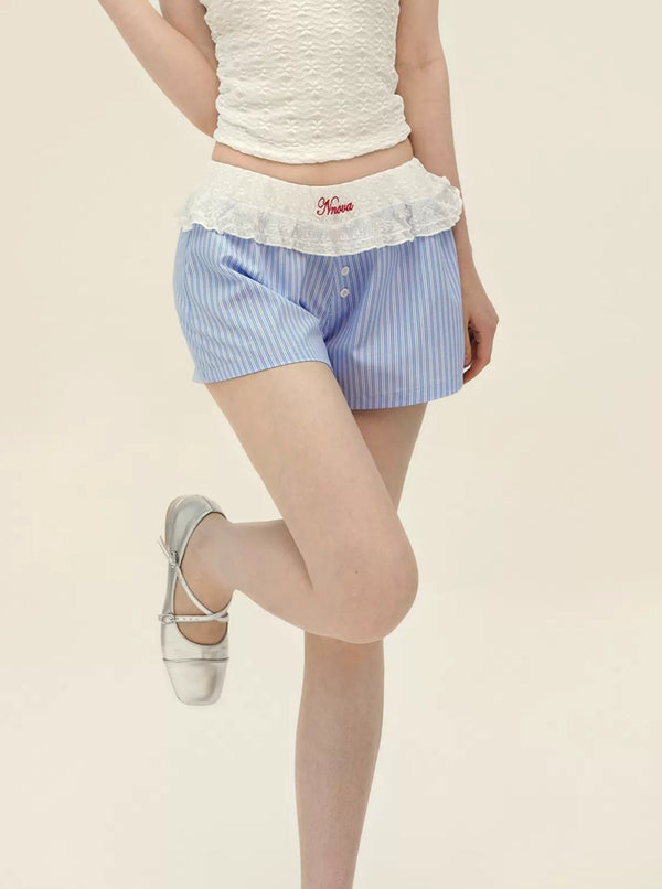 White Sling With Striped Wide Leg Shorts Set-Up