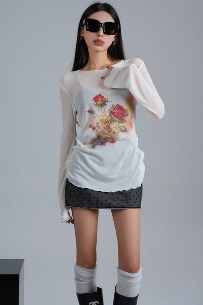 American Sheer Print Long-Sleeve T-Shirt