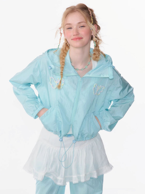 Butterfly Embroidery Hooded Jacket Set