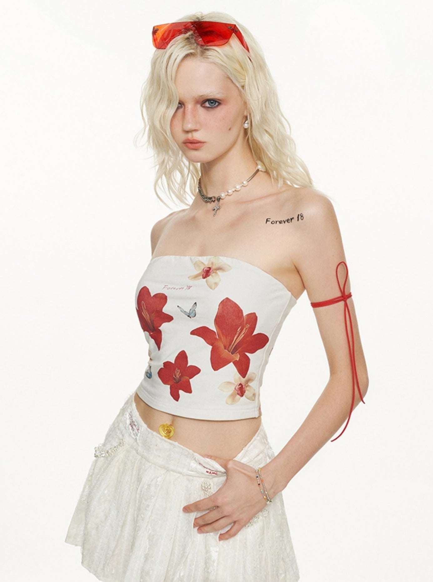 Butterfly Flower Cropped Bandeau Top