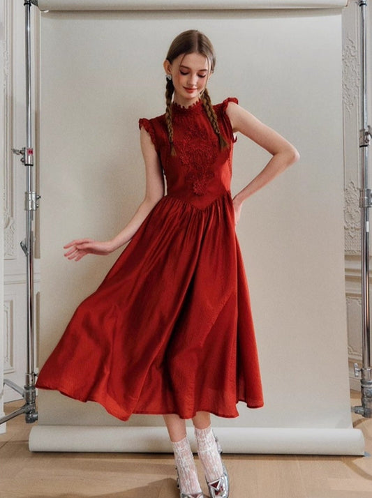 Rich cherry French retro dress