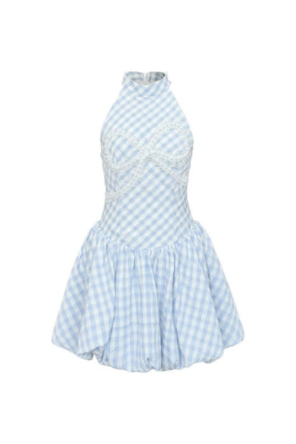 Blue Check Bud Skirt Dress