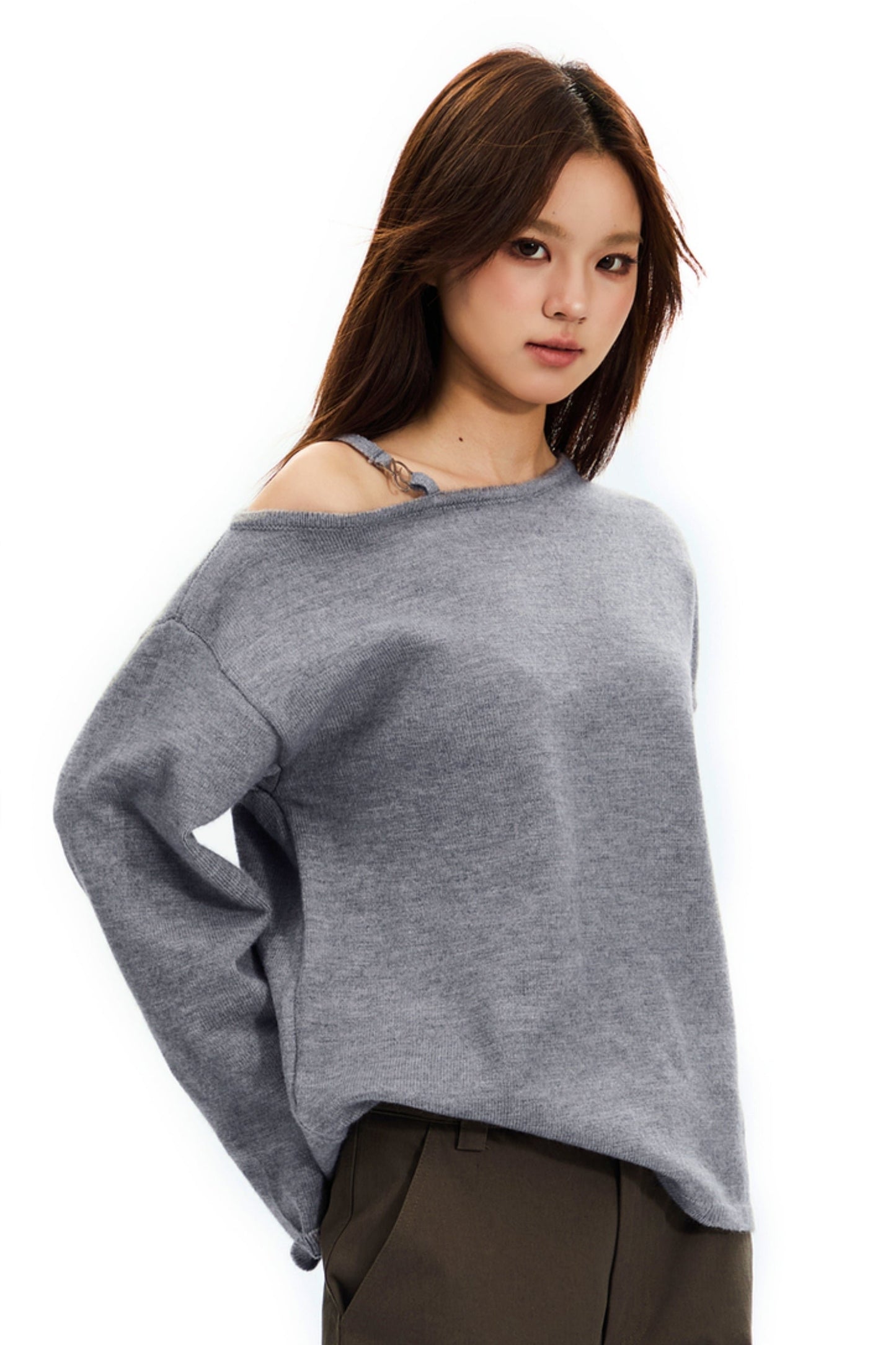 Slouchy Knitted Off-Shoulder Top