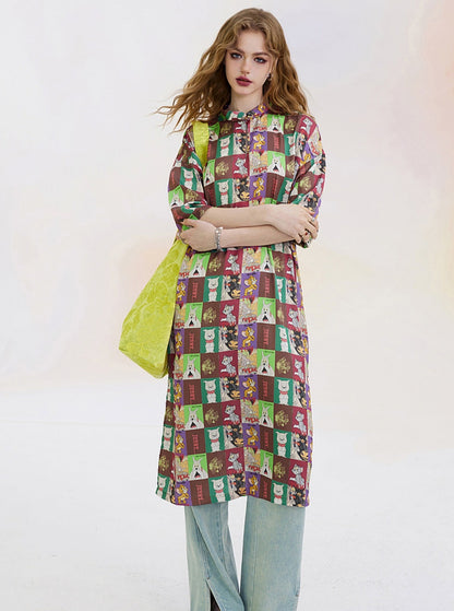 All-Print-Kleid im chinesischen Stil