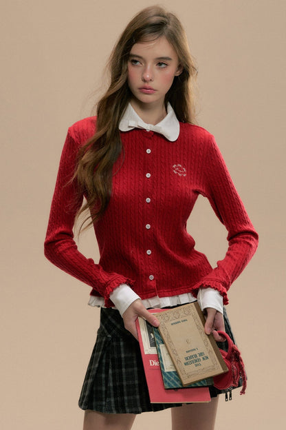 College Collar Long Sleeve Knit Top