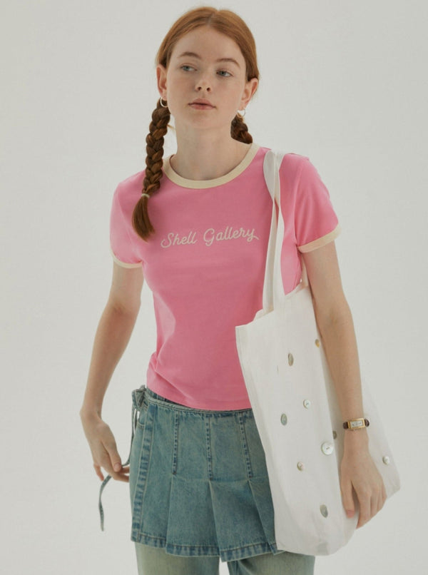 Contrast Embroidery Shoulder T-Shirt