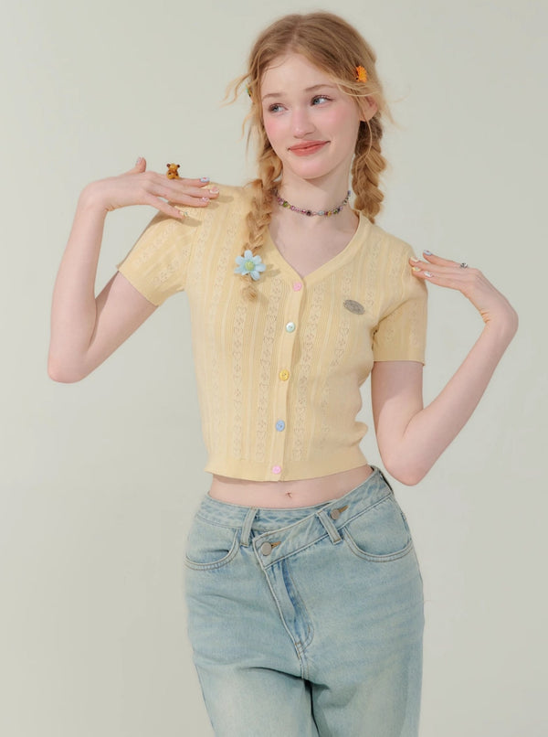 Cropped V-Neck Cardigan Top