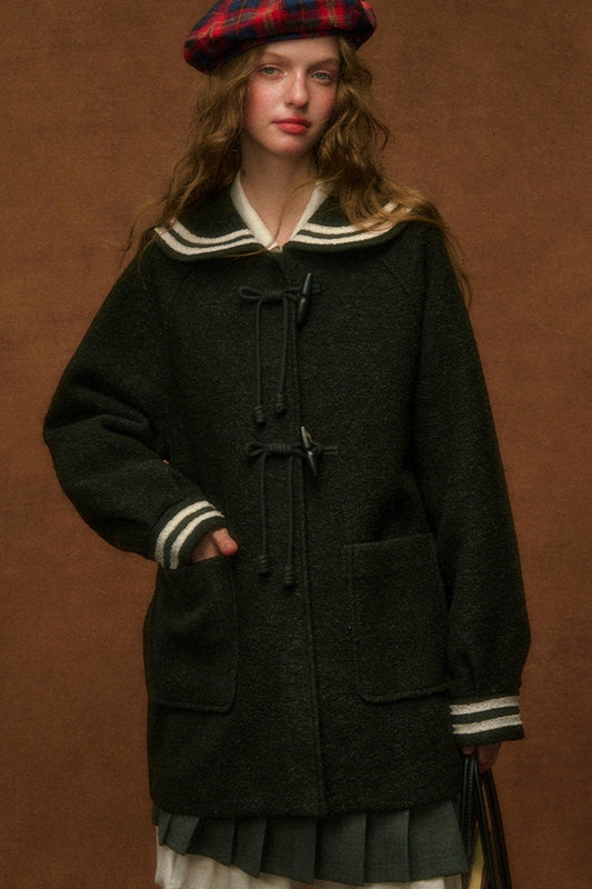 Lambswool Hooded Horn Button Coat