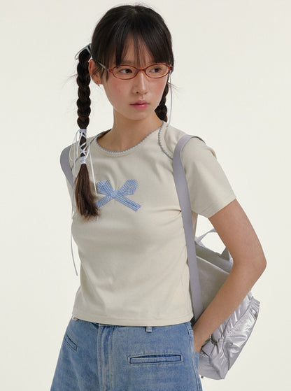 Bow Embroidery Short Sleeve T-Shirt