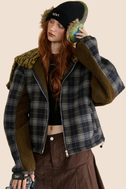 Retro Detachable Hooded Plaid Jacket