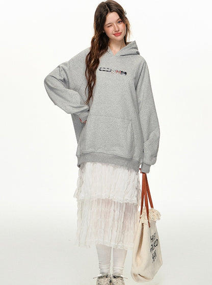 Loose Street Embroidered Hoodie Top