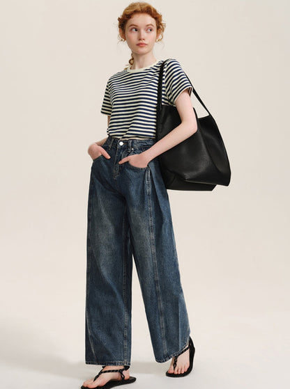 Double-Pleated Wide-Leg Jeans Pants