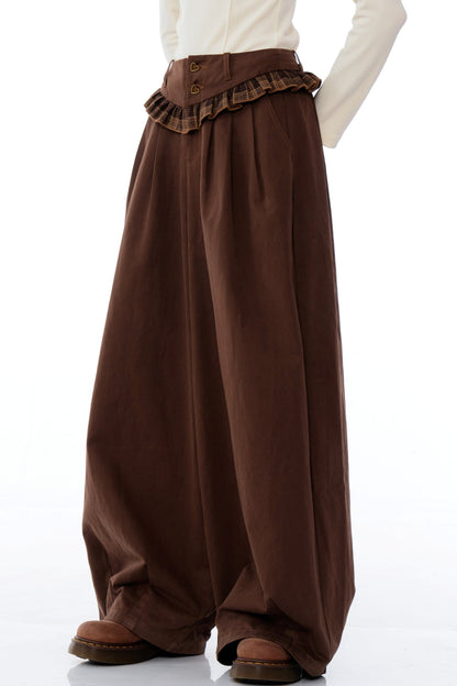 Lace Trim High Waist Wide Leg Pants