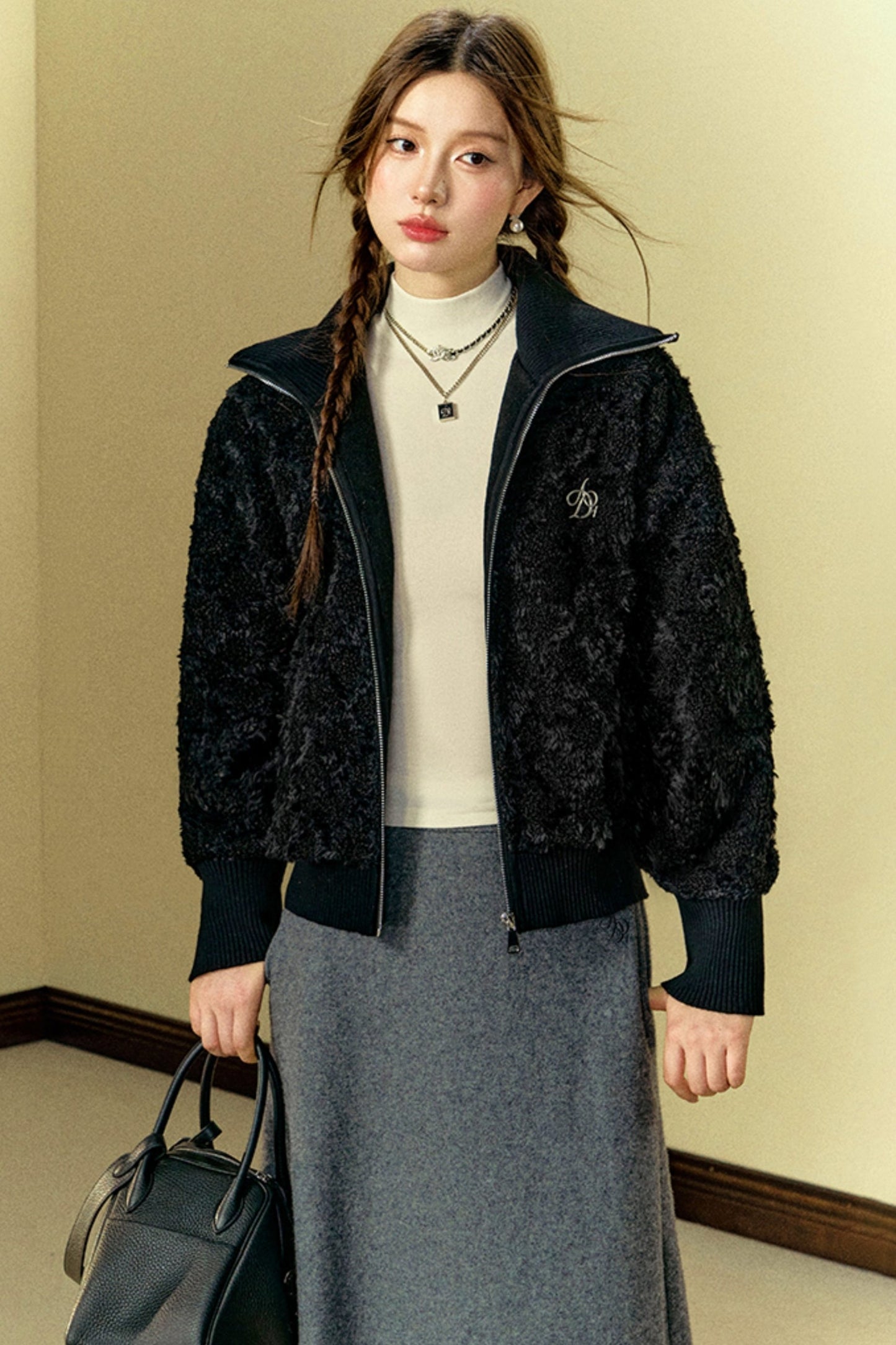 [New on September 26th] ANDYET AD1 ORIGINAL LAMBSWOOL CROPPED JACKET STAND COLLAR LOOSE AND VERSATILE SIMPLE