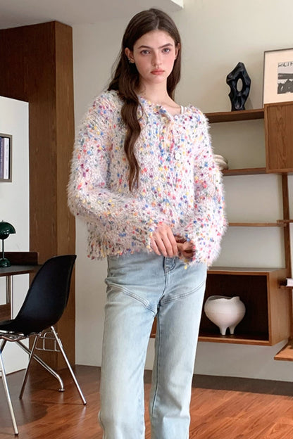 LKONE Shanhai "Rose Flower Sea" Rainbow Soft Glut Pullover Frauen Herbst und Winter neue Lazy Wind Milk Fufu Top