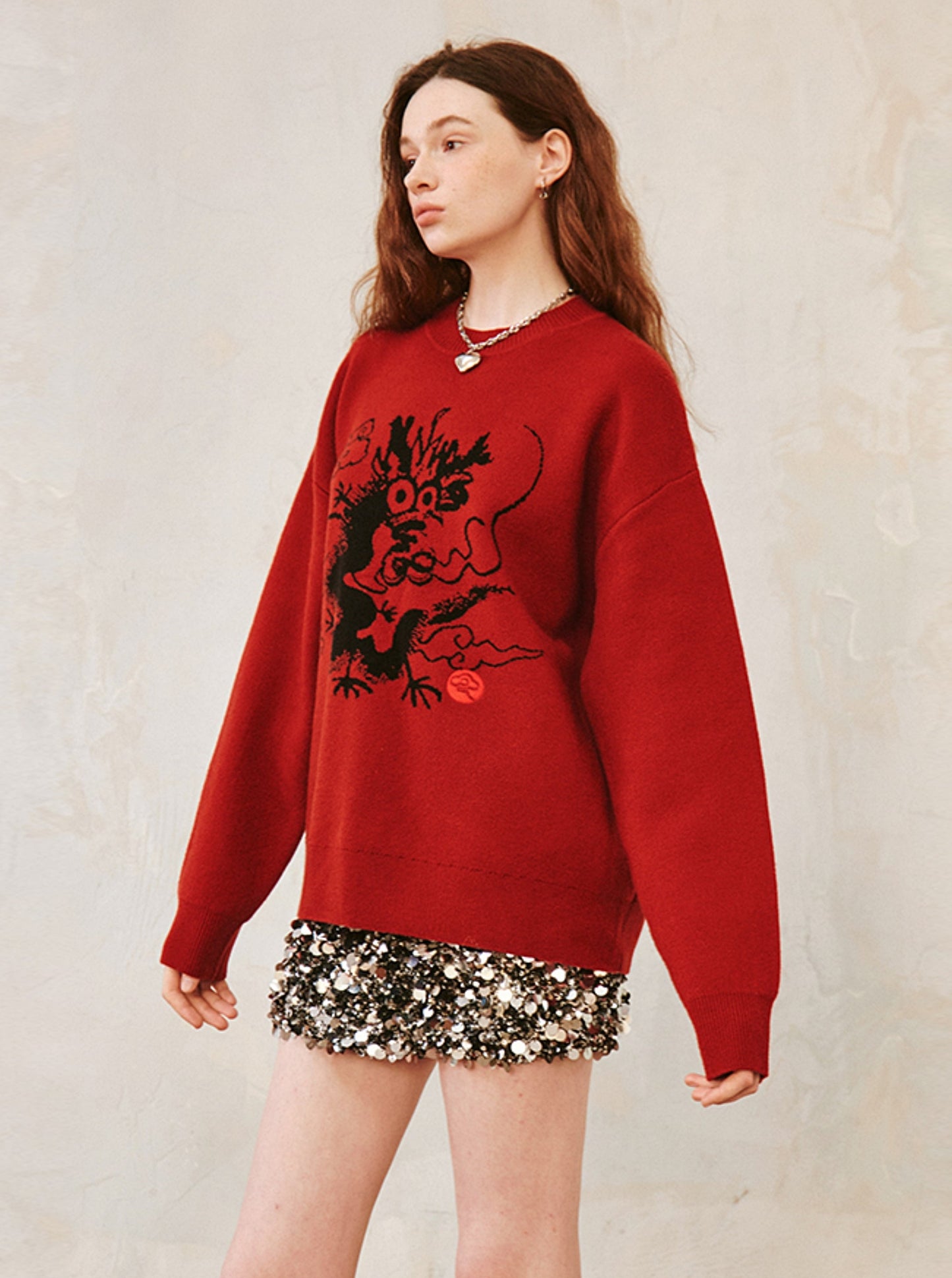 Dragon Loose Long Sleeve Knit Sweater