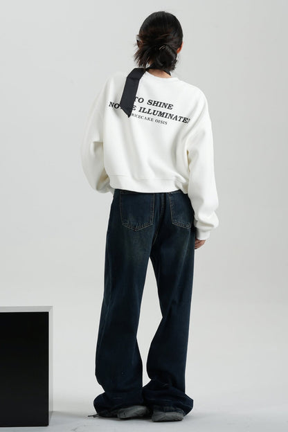 Alphabet Cropped Fleece Crew Neck Sweatshirt