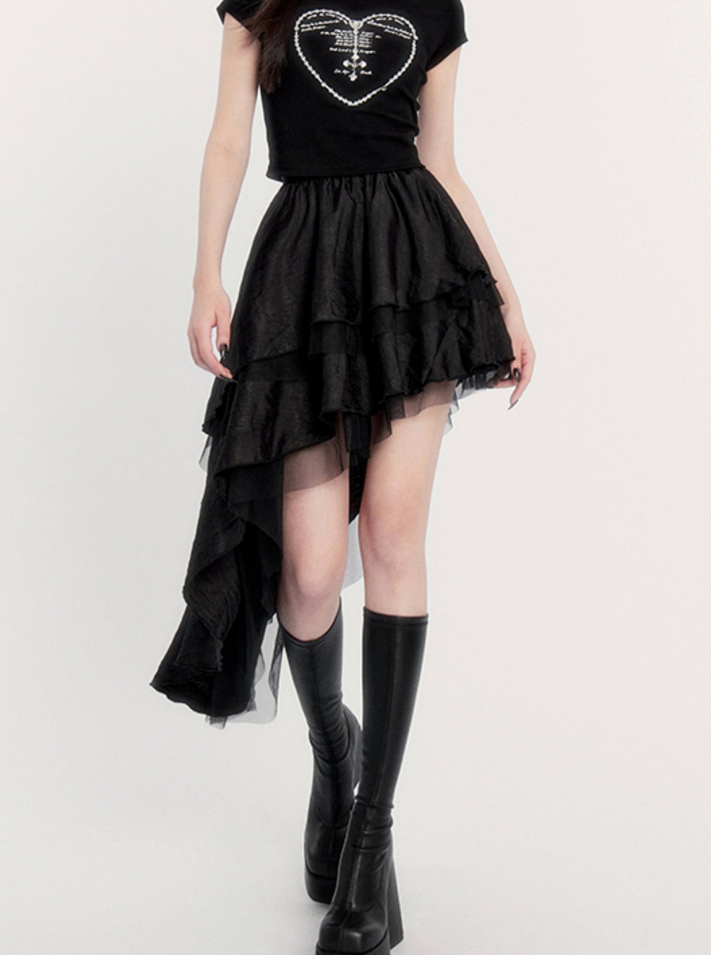 Slim Irregular Pleated Skirt