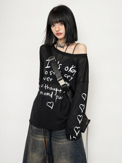 Mesh Love Graffiti Blouse Top