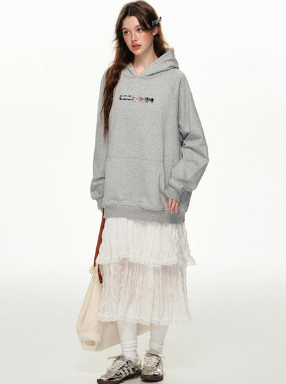 Loose Street Embroidered Hoodie Top