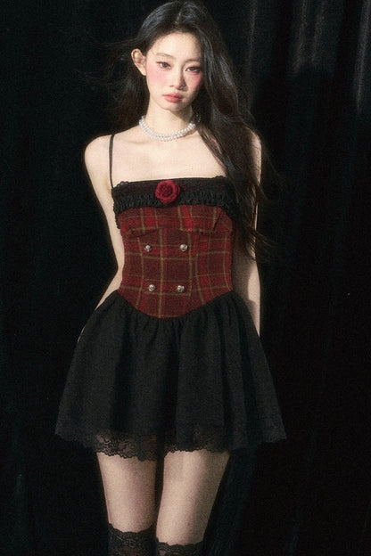 Cinched Waist Plaid Mini Dress