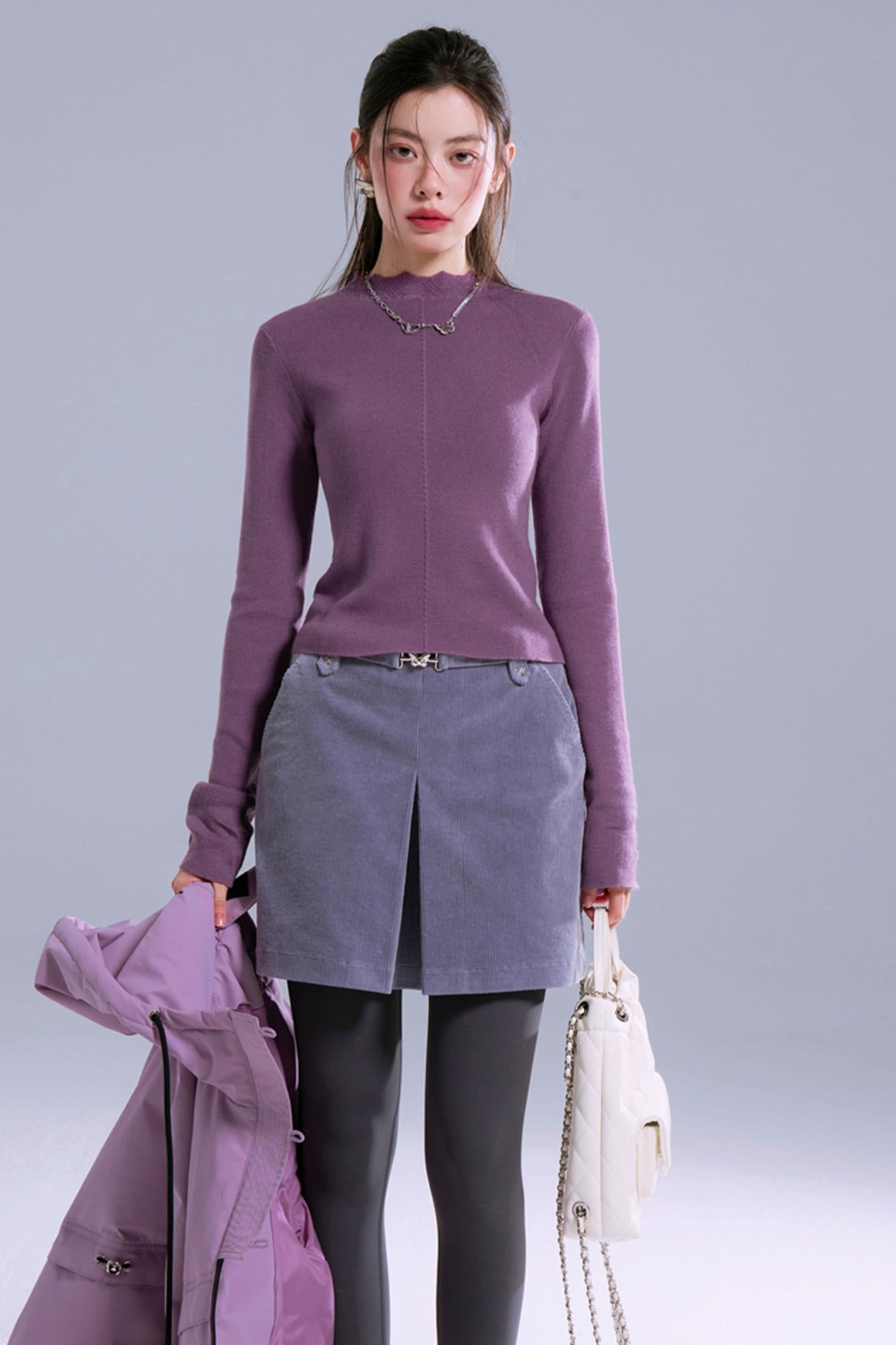 Twisted Wave Collar Wool Base Layer Top